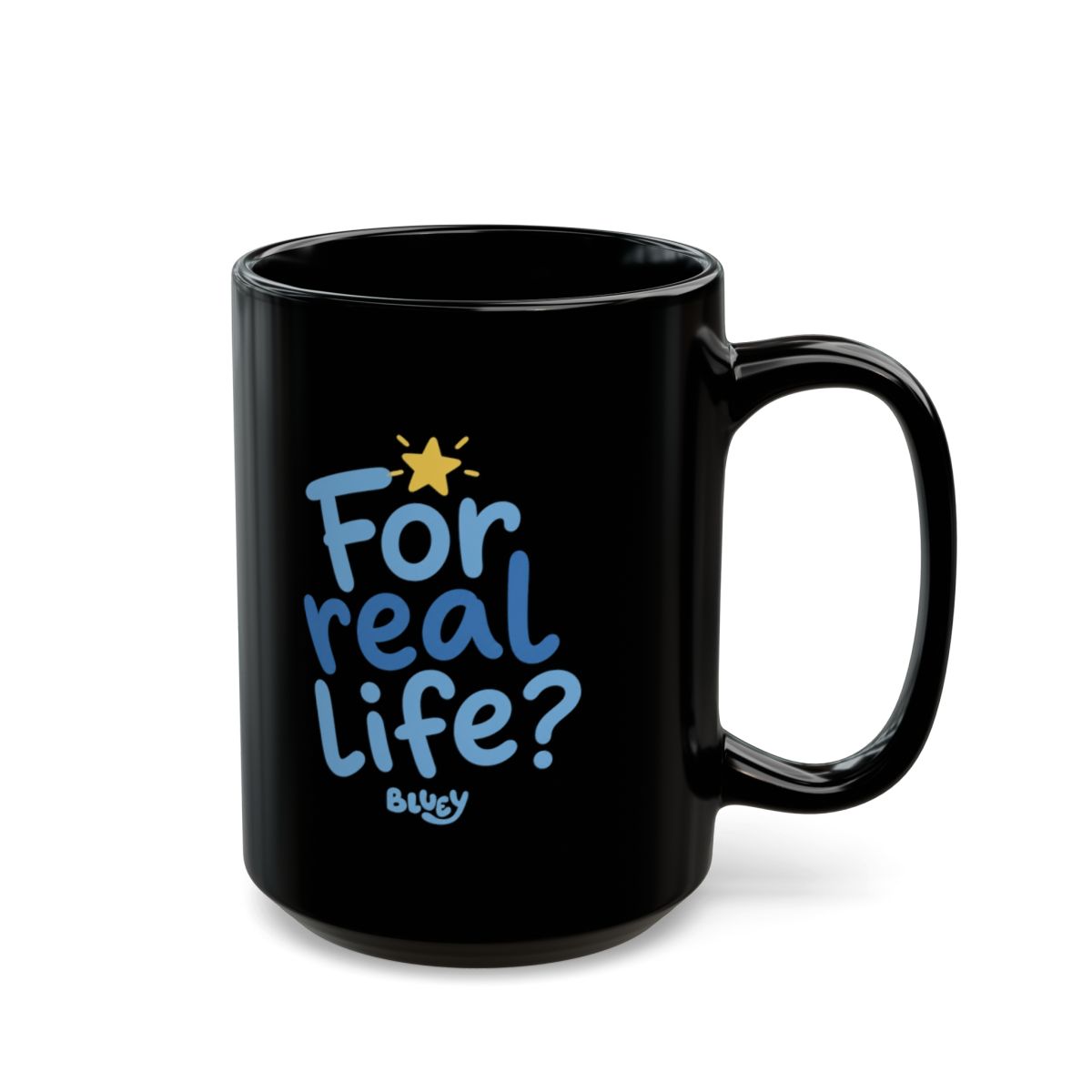 Bluey "For real life?" Black Mug - alternate angle 5, merchandise