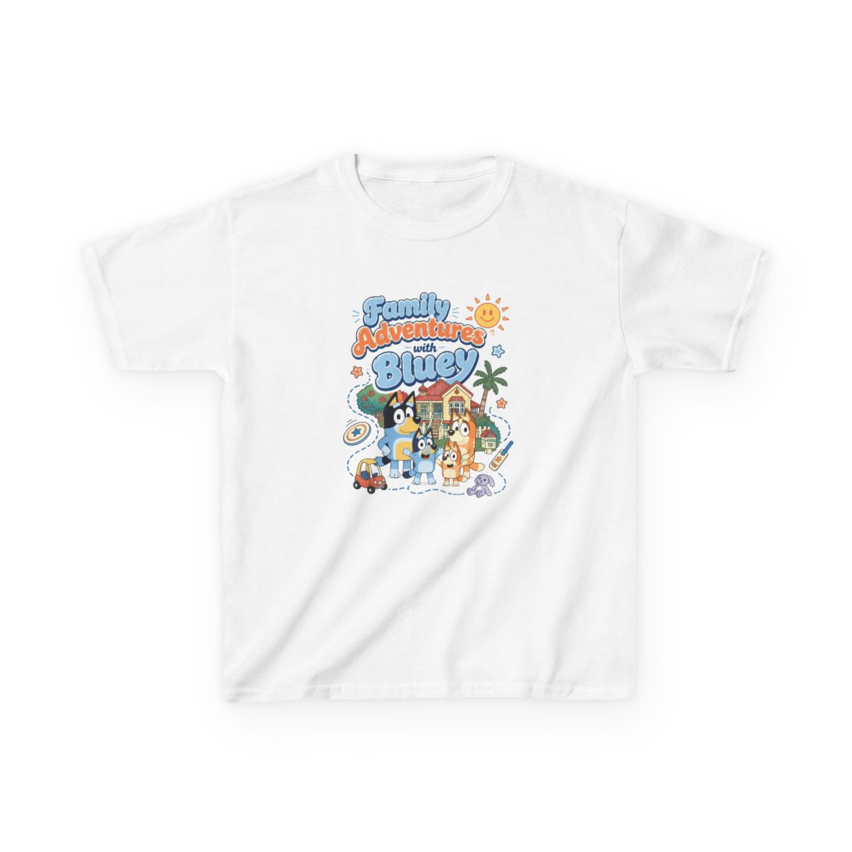 Bluey "Family Adventures with Bluey" Unisex Kids Tee - alternate angle 2, merchandise