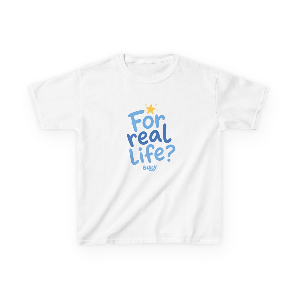 Bluey "For real life?" Unisex Kids Tee - alternate angle 2, merchandise