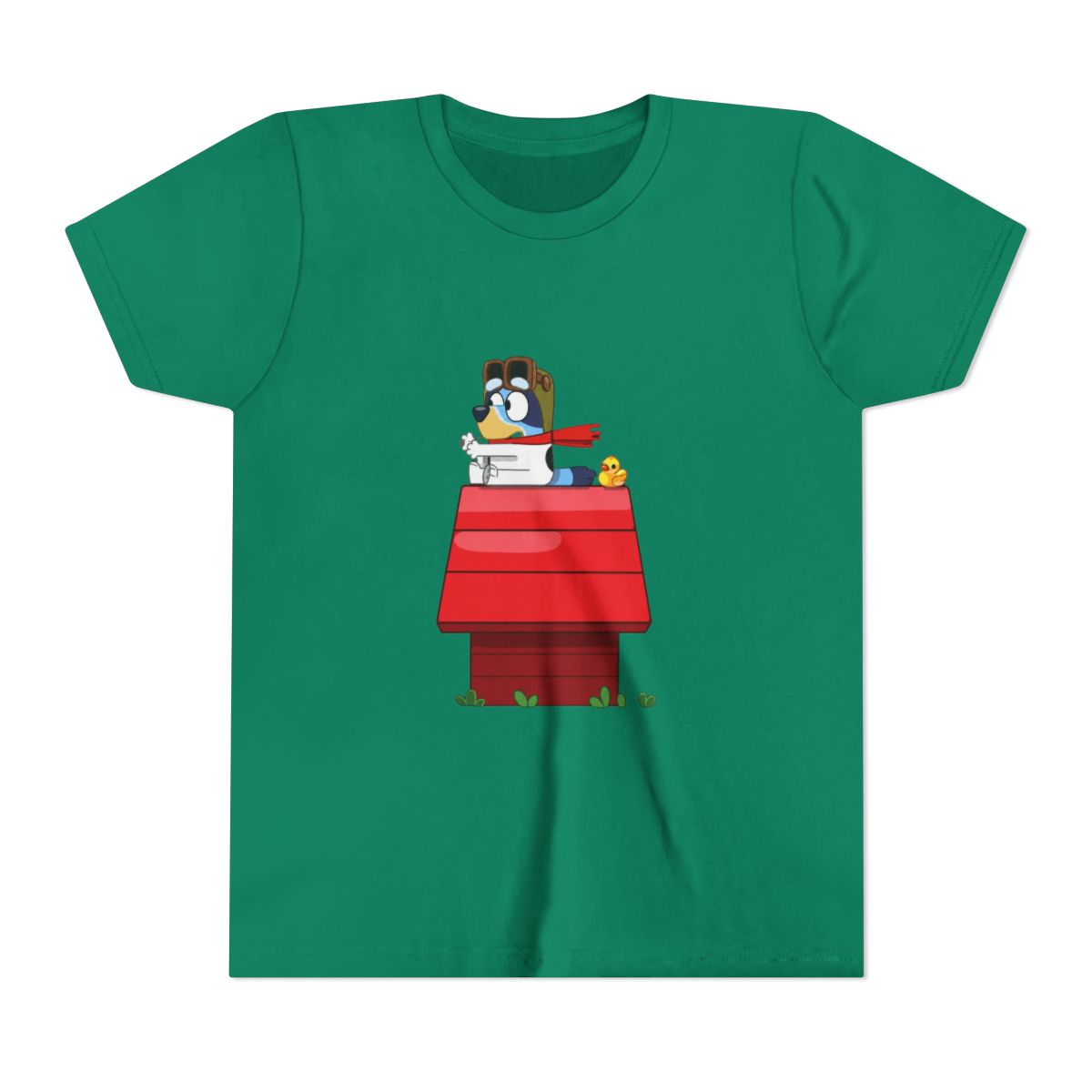 Bluey Flying Ace on Red Doghouse Kids T Shirt - alternate angle 4, merchandise