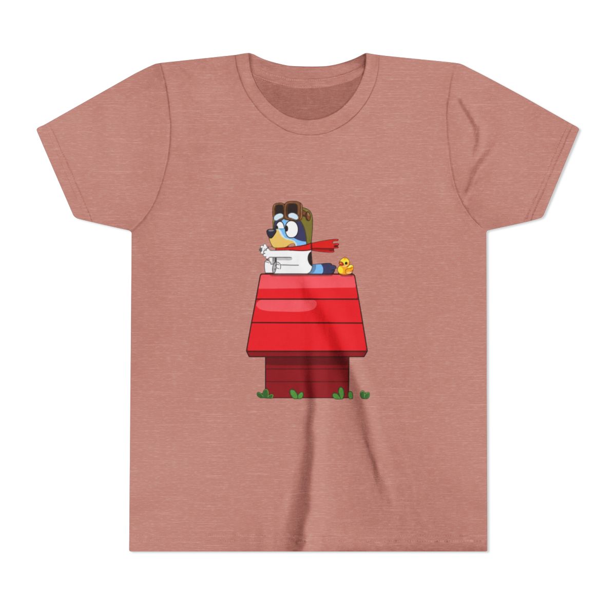Bluey Flying Ace on Red Doghouse Kids T Shirt - alternate angle 2, merchandise