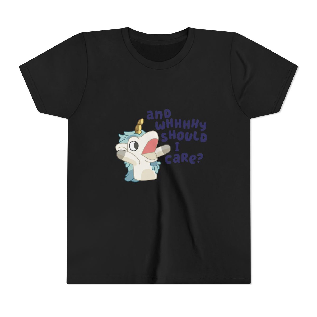Cute Bluey Unicorse Why Should I Care Bluey Family Vintage Cartoon Kids T Shirt — official Bluey T-Shirts