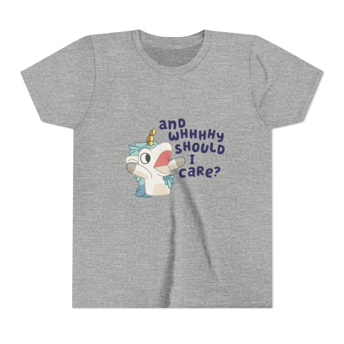 Cute Bluey Unicorse Why Should I Care Bluey Family Vintage Cartoon Kids T Shirt - alternate angle 3, merchandise