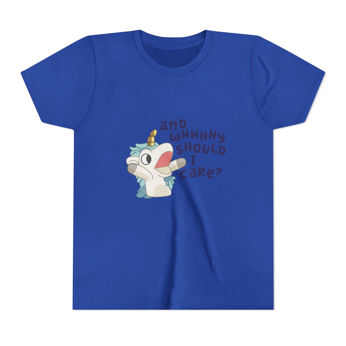 Cute Bluey Unicorse Why Should I Care Bluey Family Vintage Cartoon Kids T Shirt - alternate angle 4, merchandise