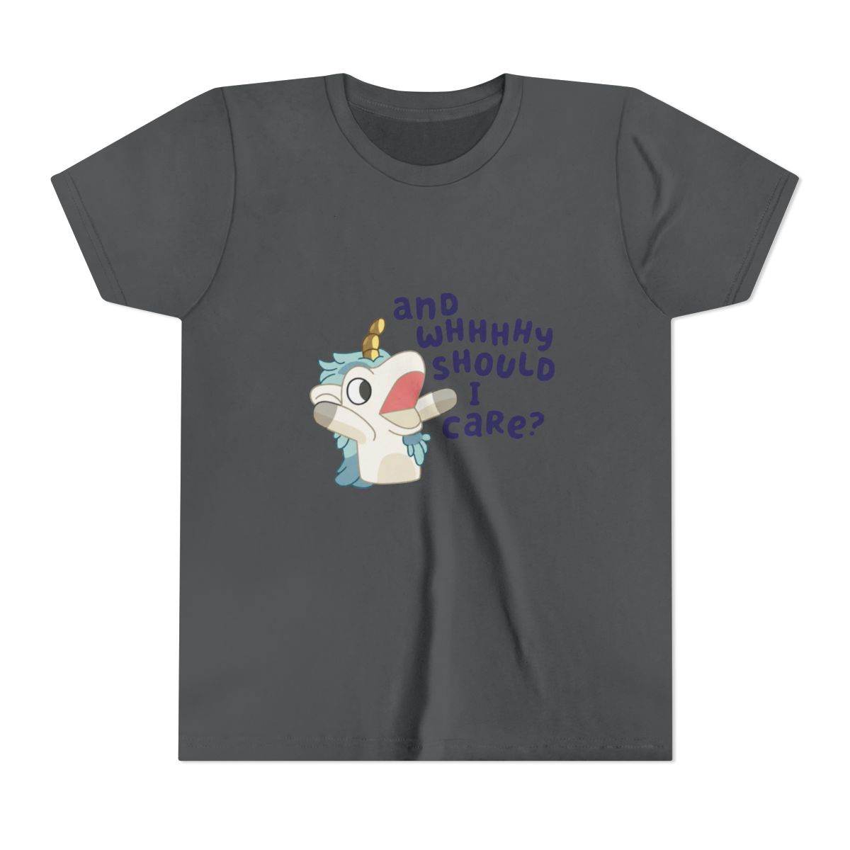 Cute Bluey Unicorse Why Should I Care Bluey Family Vintage Cartoon Kids T Shirt - alternate angle 5, merchandise